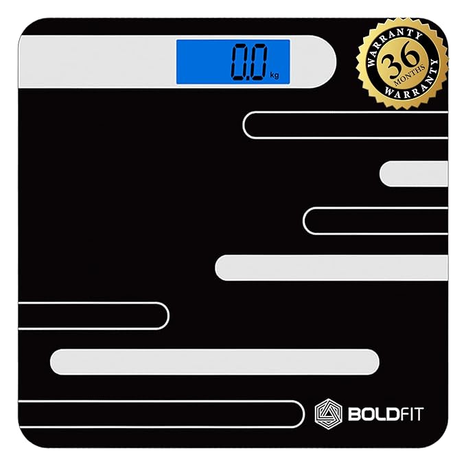 Boldfit Weight Machine For Body Weight Digital Bathroom Scale, 36Months Warranty Black,Max Weight 180Kg