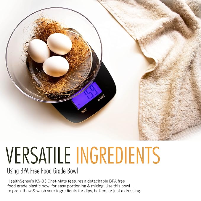 HealthSense Chef-Mate KS 33 Digital Kitchen Weighing Scale, 1 Year Warranty & Batteries Included