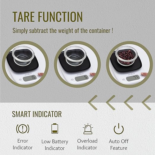 HealthSense Weight Machine for Kitchen, Touch Button, Tare Function & 1 Year Warranty – Chef-Mate KS 63