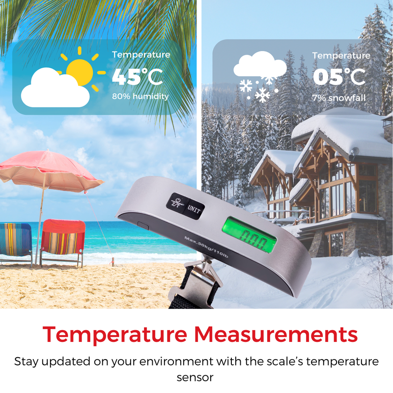 Digital Hanging Postal Luggage Scale, Rubber Paint Technology, Temperature Sensor, 110lb/50kg, Silver/Black, 1Pack
