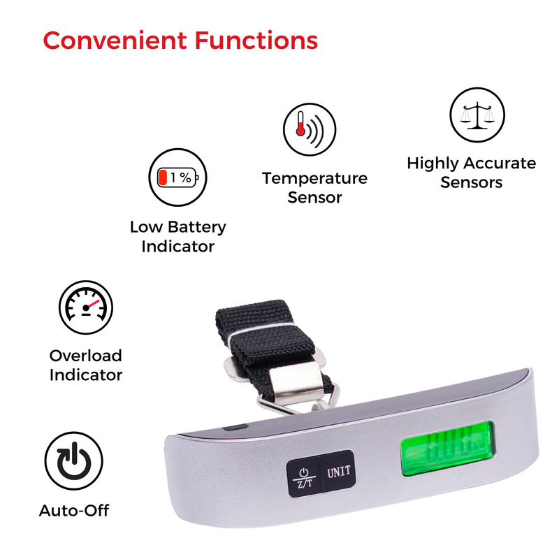 Digital Hanging Postal Luggage Scale, Rubber Paint Technology, Temperature Sensor, 110lb/50kg, Silver/Black, 1Pack